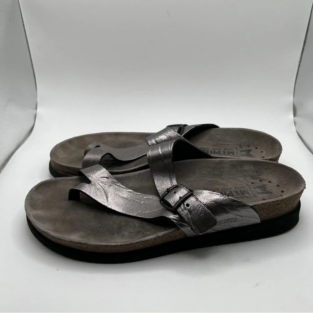 Mephisto Women's Helen Silver Metallic Thong Sandals Size 39 US 8.5 - Picture 4 of 9